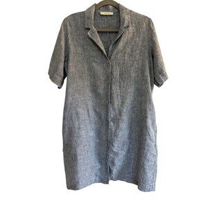 Everlane Linen Gray Pinstriped Short Sleeve Mini Shirt Dress Small